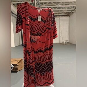 Motherhood Maternity Size Large Coral Navy Stripe Wrap Maternity Dress